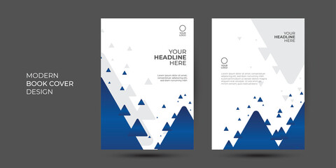 Modern blue and grey design template for poster flyer brochure cover. Graphic design layout with triangle graphic elements and space for photo background. Blue cover design