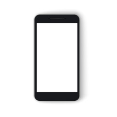 Realistic  phone mockup with blank screen on white background. Model of a modern communication device. Template for website interface design. Vector illustration
