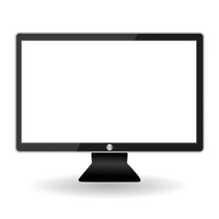 Realistic mock up monitor with blank screen on white background. Computer screen model. Slim display. Template for interface design. Vector illustration

