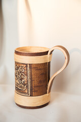 birch bark mug for beer in the bath
