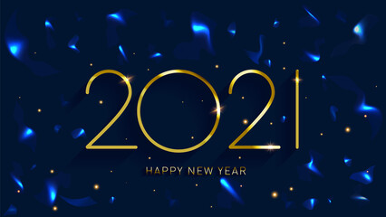 Golden Happy New Year 2021 With Burst Glitter on Blue Colour Background. Happy New Year 2021 Golden background with Burst glitter. 