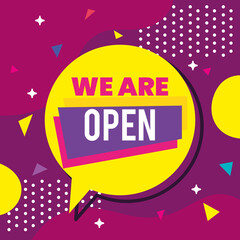 banner with we are open on speech bubble vector illustration design