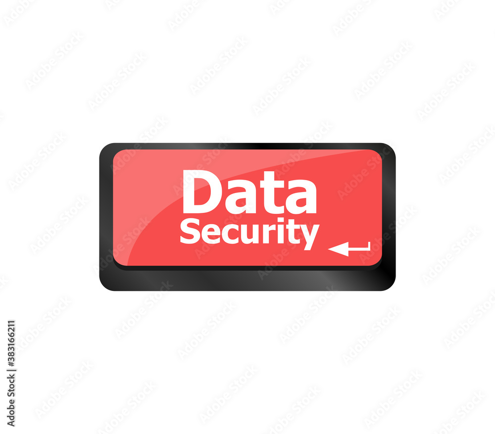 Poster data security word with icon on keyboard key button
