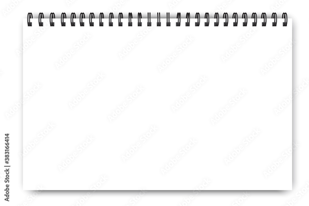 Poster notebook paper. spiral notepad horizontal, great design for any purposes. white notebook mockup isol