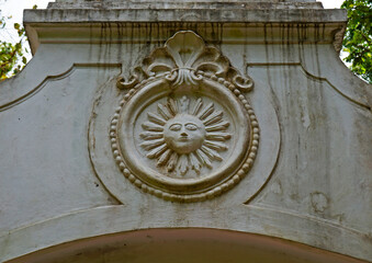 Decorative sun on ancient arch, Rio de Janeiro, Brazil 