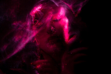 lightpainting portrait, new art direction, long exposure photo without photoshop, light drawing at...