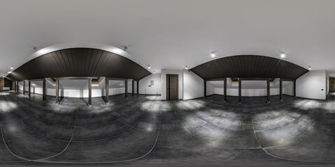 empty white room with mansard without furniture. full spherical hdri panorama 360 degrees in interior room in modern apartments,  office or clinic in equirectangular projection