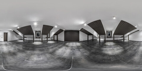 empty white room with mansard without furniture. full spherical hdri panorama 360 degrees in...