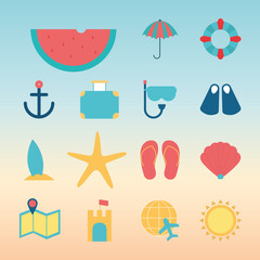 summer flat style icon set vector design