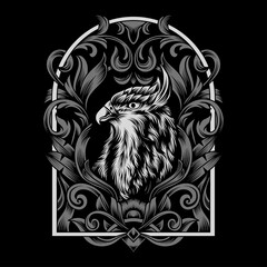 Eagle illustration with detailed ornament frame