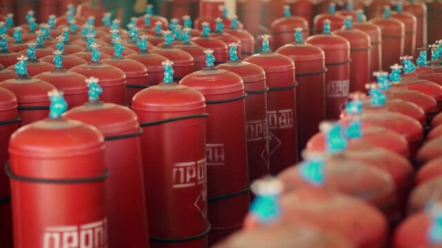 LPG Gas Bottles on conveyor