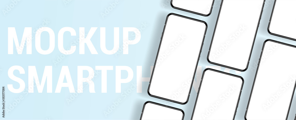 Poster presentation mockup smartphone top view. frameless blank mobile phone, 3d realistic phone. show bann