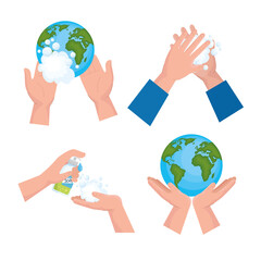Global handswashing day icon set design, Hygiene wash health and clean theme Vector illustration