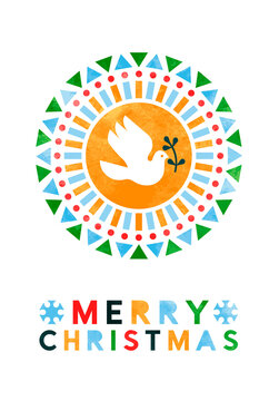 Merry Christmas geometric folk art bird card