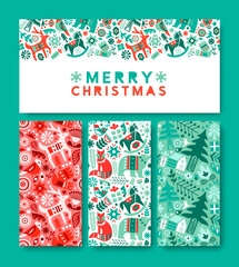 Merry Christmas vintage folk icon card set
