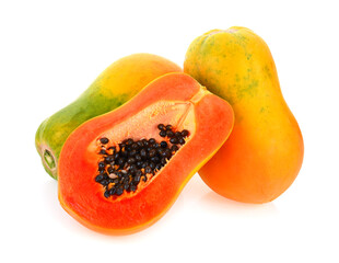 Papaya fruits isolated on white background