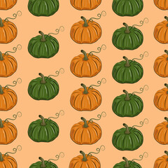 Orange pumpkin seamless pattern. Thanksgiving card. Autumn wallpaper. Orange