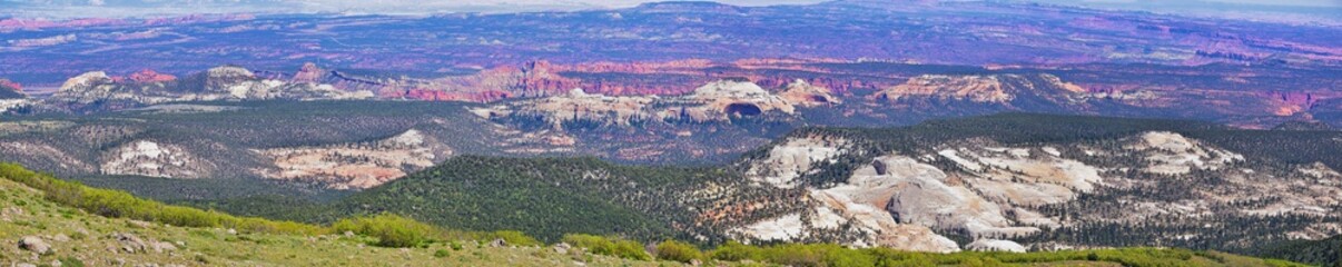 Boulder Mountain Homestead Overlook views from Scenic Byway Highway 12 near Grand Staircase-Escalante National Monument between Boulder and Torrey off Highway 12 in Southern Utah. United States.