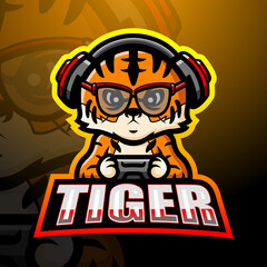 Tiger game player mascot esport logo design © frescostudio