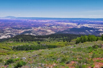 Boulder Mountain Homestead Overlook views from Scenic Byway Highway 12 near Grand Staircase-Escalante National Monument between Boulder and Torrey off Highway 12 in Southern Utah. United States.