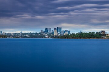 Panoramic view of Sydney Harbour and North Sydney from Darling harbour Sydney NSW Australia 