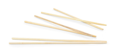 Bamboo chopsticks on a white background.