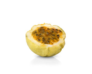 Yellow maracuya (passion fruit) isolated on white background. Clipping path