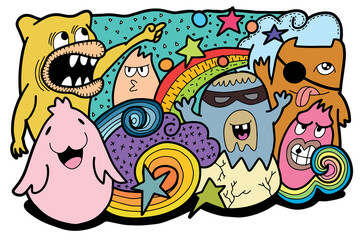 Obraz na płótnie Canvas Cartoon monsters collection. set of cartoon monsters group