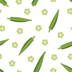 Okra, ochro, ladies fingers. Seamless Patterns