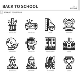 back to school icon set,outline style,vector and illustration