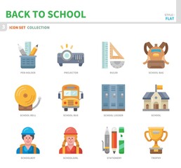 back to school icon set,color flat style,vector and illustration