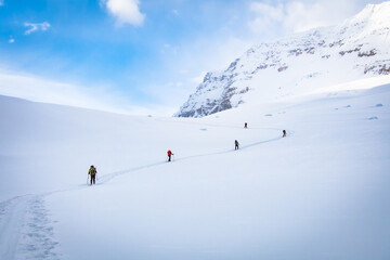 ski touring over Yoho pass in national park