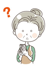 スマホを持っている中年女性・疑問