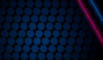Dark blue texture background hexagon with lines and neons