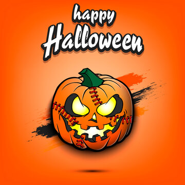 Happy Halloween. Template baseball design. Baseball ball in the form of a pumpkin on an isolated background. Pattern for banner, poster, greeting card, flyer, party invitation. Vector illustration