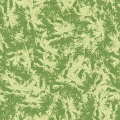 Bright line green tropical foliage seamless pattern. High quality illustration. Vivid but simple palm tree leaves in happy light green shades with linen fabric texture overlay.