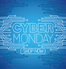 cyber monday with circuit on blue background design, sale ecommerce shopping online theme Vector illustration