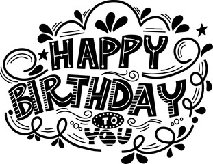 Lettering design Happy birthday and doodle patterns