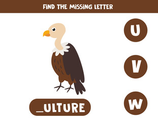 Find missing letter with cute cartoon vulture.