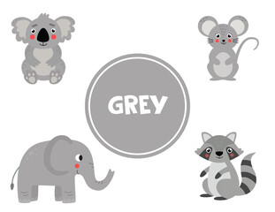 Learning gray color for preschool kids. Educational worksheet.