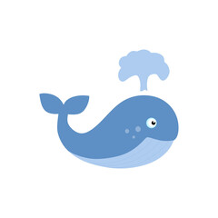 Cute whale isolated on white background. Children's cartoon vector illustration. Drawing for children's books, postcards, educational posters