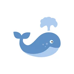 Rolgordijnen Leuke walvis geïsoleerd op een witte achtergrond. Kinder cartoon vectorillustratie. Tekenen voor kinderboeken, ansichtkaarten, educatieve posters © Полина Екимова