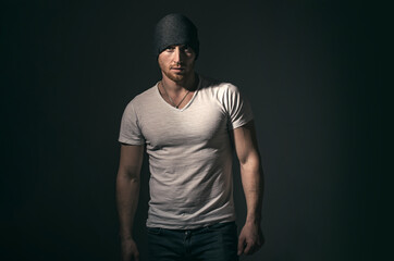 Handsome man, portrait of fashion style guy.
