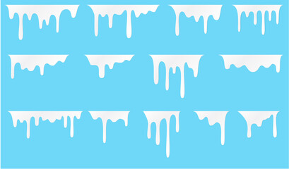 White melt drips or liquid sauce and milk drops. White liquid or melted chocolate drips, milk current paint. - obrazy, fototapety, plakaty