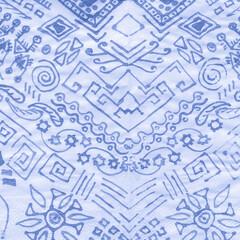 Blue Ethnic Flower Design. Indigo Persian 