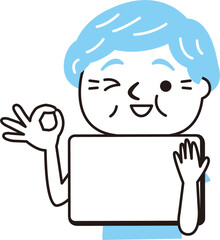 シニア女性　iPad　OK　わかった