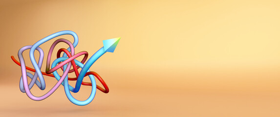 Chaotic difficult way. Way of solution complexity difficult task or question. Creative 3d illustration