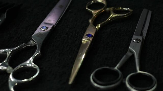 barber tools and scissors in a barber shop