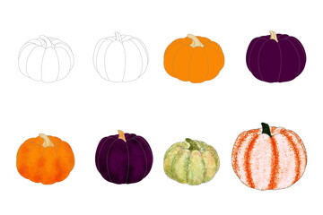 Decorative pack of pumpkins on white background
