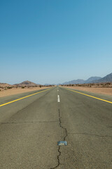 Desert road in remote rural area of Tabuk in north western Saudi Arabia